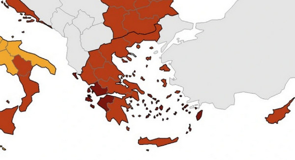 Κορωνοϊός – Χάρτης ECDC: Στο “βαθύ κόκκινο” η Αιτωλοακαρνανία