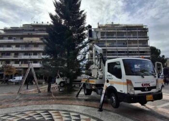 Αγρίνιο: Τοποθετήθηκε το Χριστουγεννιάτικο Δέντρο στην Πλατεία Δημοκρατίας