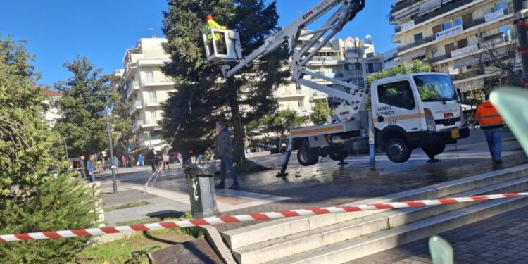 Αγρίνιο: τοποθετήθηκε το Χριστουγεννιάτικο Δέντρο στην Πλατεία Δημοκρατίας.