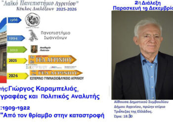 Ο Γιώργος Καραμπελιάς ομιλητής στο “Λαϊκό Πανεπιστήμιο Αγρινίου.”