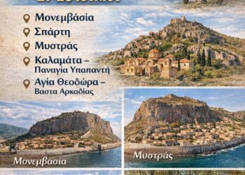 ΔΙΗΜΕΡΗ ΠΡΟΣΚΥΝΗΜΑΤΙΚΗ ΕΚΔΡΟΜΗ 27 – 28  ΙΟΥΝΙΟΥ 2026 ΜΟΝΕΜΒΑΣΙΑ – ΜΥΣΤΡΑΣ  -ΑΓΙΑ ΘΕΟΔΩΡΑ ΒΑΣΤΑ ΑΡΚΑΔΙΑΣ- ΥΠΑΠΑΝΤΗ ΚΑΛΑΜΑΤΑ